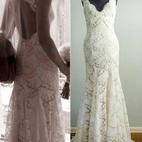 Lace diomand collar key-hole back sleeveless wedding dress - Thumbnail 1