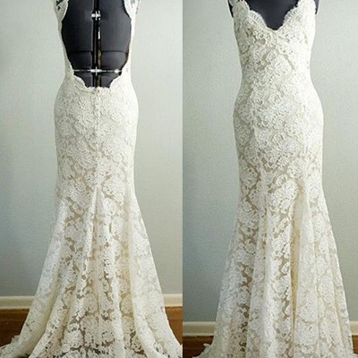 Lace diomand collar key-hole back sleeveless wedding dress - Thumbnail 3