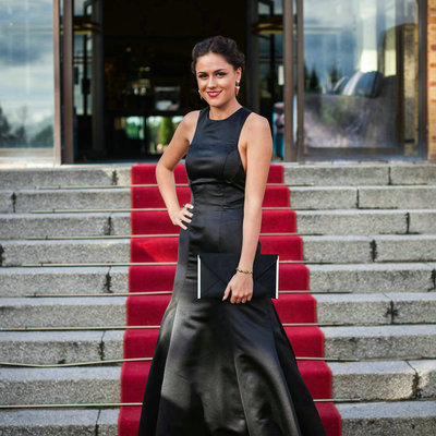 Black satin prom dresses floor length pst0362