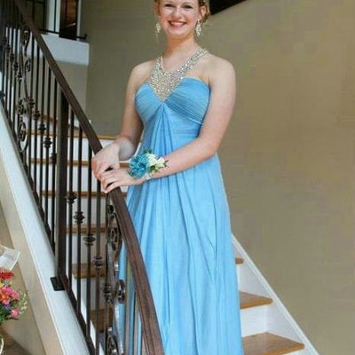 Sky blue chiffon prom dresses floor length pst0372