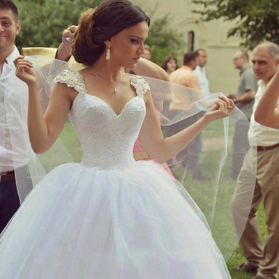 Wedding dress,ball gown wedding dress,sweetheart neckline wedding dress, cap sleeve wedding dress,pd160159 - Thumbnail 1