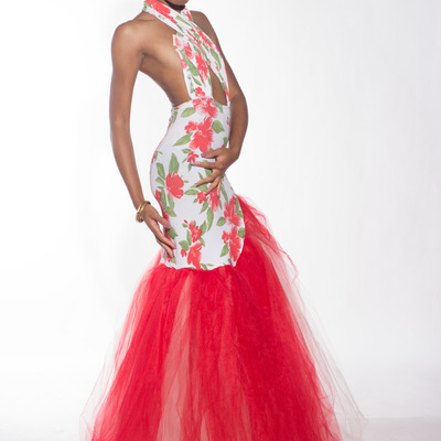 Floral a-sym tulle dress