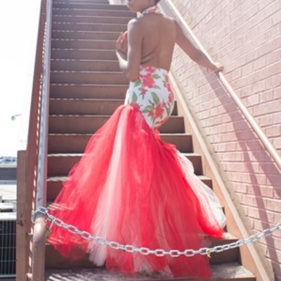 Floral a-sym tulle dress