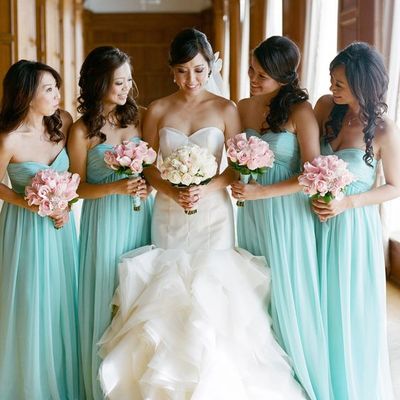 Long bridesmaid dress, blue bridesmaid dress, handmade bridesmaid dress, strapless bridesmaid dress, chiffon bridesmaid dress, bd15587 - Thumbnail 3