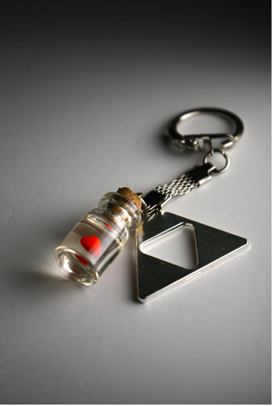 Legend of Zelda Heart in a bottle with triforce pendant Keychain