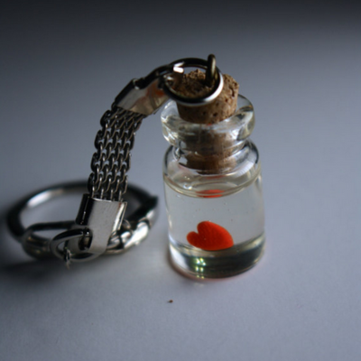 Heart in a bottle keychain