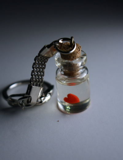 Heart in a bottle keychain