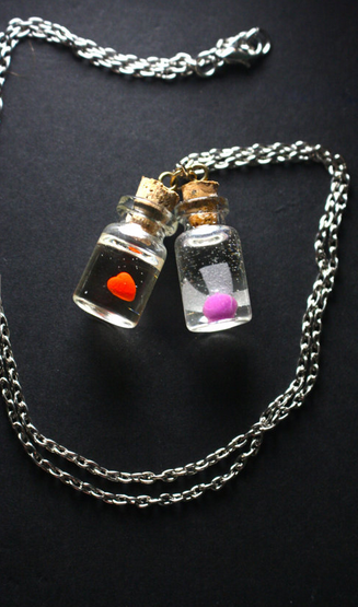 Legend of Zelda Fairy (Glows in the dark) and heart in a bottle Necklace