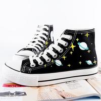 Universe Galaxy Planet High-top Hand-painted Canvas Shoes - Thumbnail 1