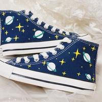 Universe Galaxy Planet High-top Hand-painted Canvas Shoes - Thumbnail 2