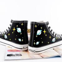 Universe Galaxy Planet High-top Hand-painted Canvas Shoes - Thumbnail 4