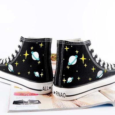 Universe galaxy planet high-top hand-painted canvas shoes