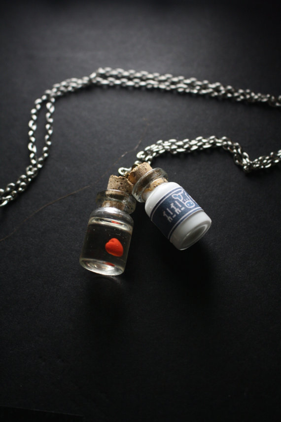 Legend of Zelda Lon Lon milk and heart in a bottle Necklace