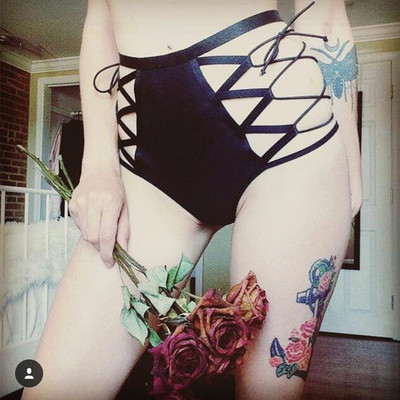 Black lace up sexy panties