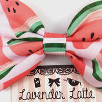 Watermelon Pink Large Fabric Hair Bow - Handmade Summer Fruit Hair Accessory - Thumbnail 2