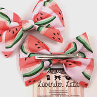 Watermelon Pink Large Fabric Hair Bow - Handmade Summer Fruit Hair Accessory - Thumbnail 3