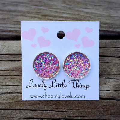 12mm crystal pink studs with silver setting 