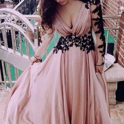  elegant v neck appliques long sleeve prom dresses 2016 evening dresses formal dresses