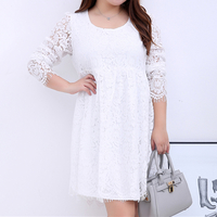 XL/2XL/3XL White/Black Elegant Long-sleeved Lace Dress SP165599 - Thumbnail 2