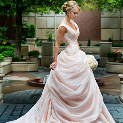 Blush pink wedding dresses with ruffles sweetheart vintage bridal gowns - Thumbnail 4