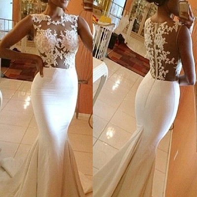 Elegant high neck sleeveless satin lace top mermaid prom dress,sexy evening dress