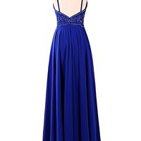 Long Chiffon Prom Dress Halter Bridesmaid Dresses with Beads Champagne  - Thumbnail 2
