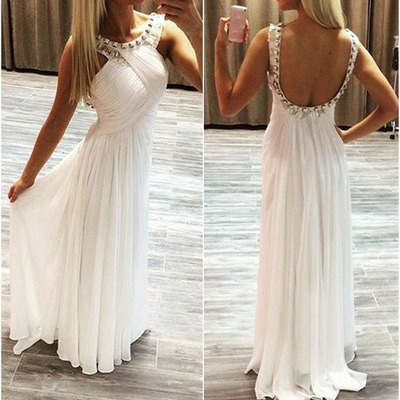 White prom dress,elegant sleeveless prom dresses,beading halter prom dress,long prom dress,evening dress,pd160180