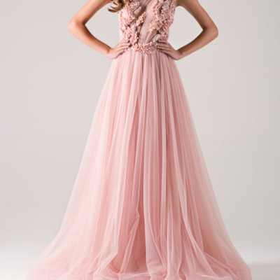 Lace prom dress, long prom dress,a-line prom dress, pink prom dress,  one shoulder prom dress, party gown, e42236 - Thumbnail 4