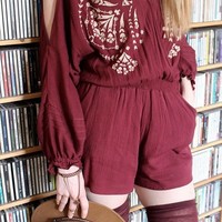 FP WINE RED FLORAL EMBROIDERED STRAPLESS JUMPSUIT - Thumbnail 3