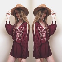 FP WINE RED FLORAL EMBROIDERED STRAPLESS JUMPSUIT - Thumbnail 4