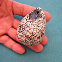 Giant Rustic White Crackled Paper Mache Teardrop Pendulum Pendant - Thumbnail 1