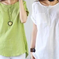 Essential Go To Linen Top in White or Green - Thumbnail 1