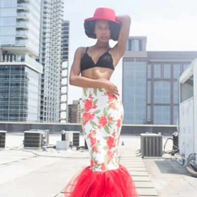 Red floral pencil skirt