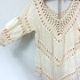 Cream Macrame Crochet Gauze Boho, Beach Gypsy Style 3/4 Sleeve V Neck Blouse-2