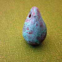 Turquoise and Copper Rustic Paper Mache Pendant - Thumbnail 1