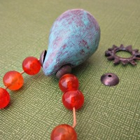 Turquoise and Copper Rustic Paper Mache Pendant - Thumbnail 4