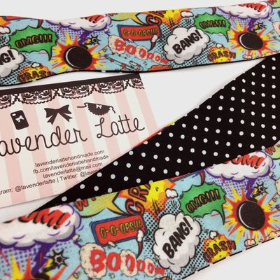 Comic book actions reversible head tie geeky print with black and white halftone polka dot head wrap - Thumbnail 2
