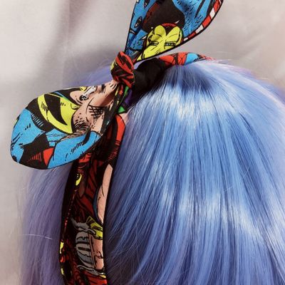 Avengers comic book reversible head tie geeky print with black reverse side head wrap - Thumbnail 4