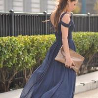 Ocean Of Elegance dress social navy blue wedding guest party long prom dresses,bridesmaid dress - Thumbnail 1