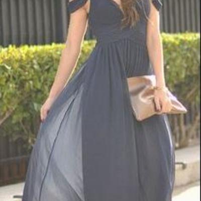 Ocean of elegance dress social navy blue wedding guest party long prom dresses,bridesmaid dress - Thumbnail 5