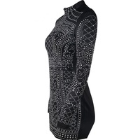 Fitted Geometric Studded Dress Black Long Sleeves Party Dress - Thumbnail 2