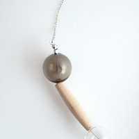 Glass Cotton Pearl Wood Necklace NL1059S - Thumbnail 1