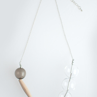 Glass Cotton Pearl Wood Necklace NL1059S - Thumbnail 3