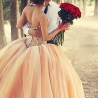 A-line prom dress,princess prom dress, charming prom dress, strapless prom dress, 2016 prom dress, prom gown, E2257 - Thumbnail 1