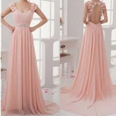 Long bridesmaid dress, pink bridesmaid dress, cheap bridesmaid dress, backless bridesmaid dress, bridesmaid dresses for girls, e759 - Thumbnail 2