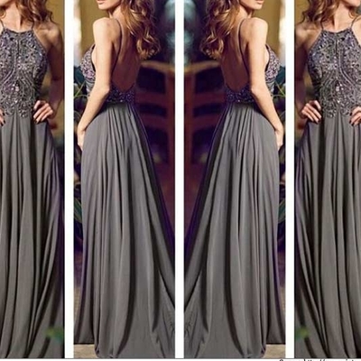 Halter floor length chiffon prom dresses beads bodice pst0063