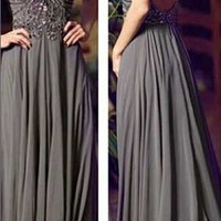 Halter Floor Length Chiffon Prom Dresses Beads Bodice pst0063 - Thumbnail 1