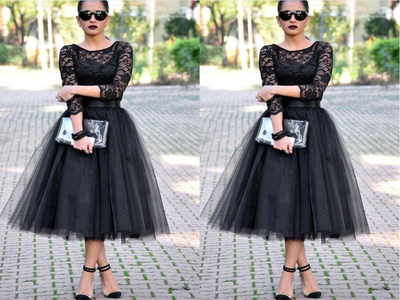 Lace Prom Dress,Black Prom Dress,Long Sleeves Prom Dresses,Tulle Prom Dresses,O-Neck Prom Dress,Evening Prom Dress, PD14415