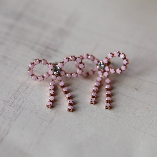 Rose Quartz Ribbon Bow Earrings