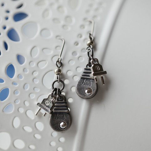Cute light Buld Dangling Earrings in Antique Silver